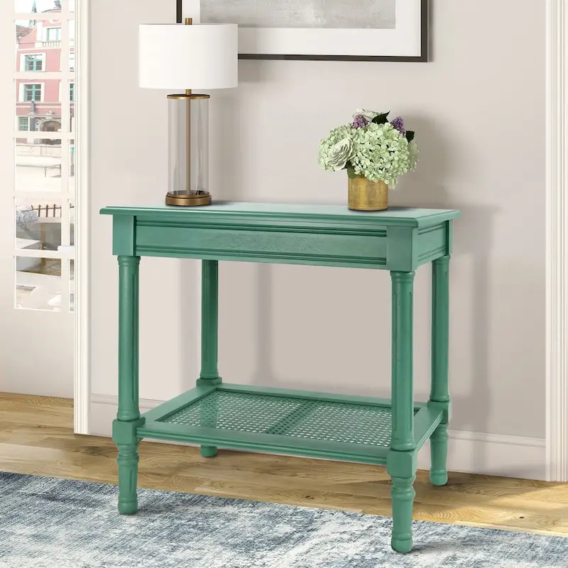 Wood Side Table with Bottom Shelf – Teal, Black, Cream, Cherry, Vintage Grey, Winter Melody