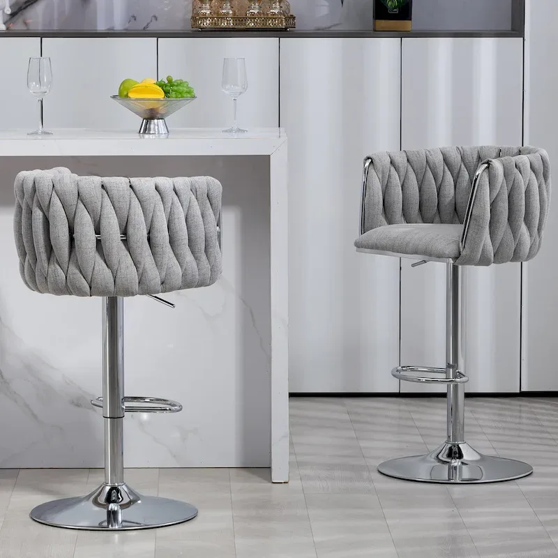 Fabric Cover Swivel Bar Stools Set of 2, Counter Height Chair with Back and Footrest, Dining Room Chair with Metal Frame