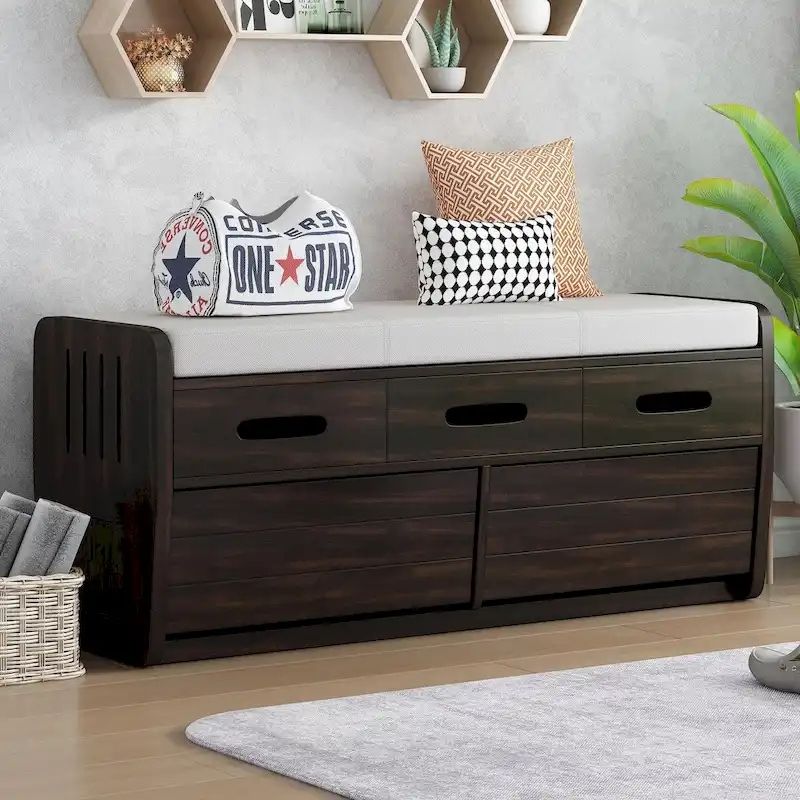 Rustic Shoe Storage Bench with 2 Drawers & Hidden Storage