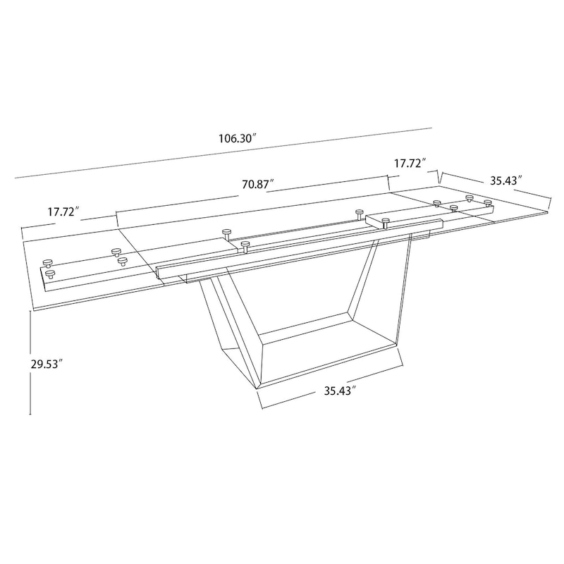 Davee Furniture Transparent Glass Top with Wood Leg Extendable Dining Table- 70.87/106.31*35.43*29.53 inches