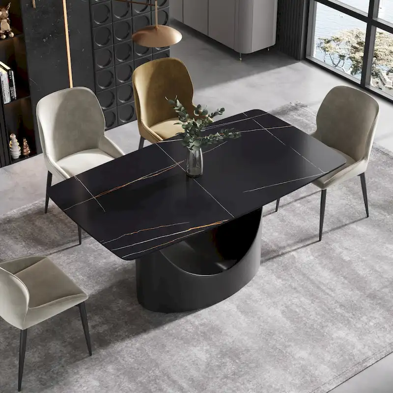 63 Modern Dining TableSintered Stone Tabletop with Black Base