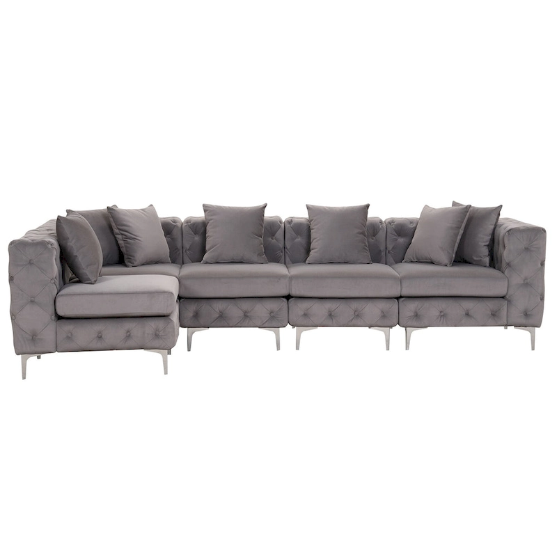 Large L-Shaped Modular Sofa, 5-Seat Velvet Sectional Couch