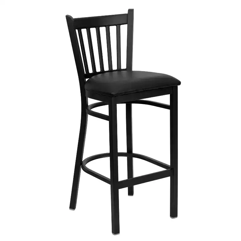 Emma and Oliver Black Vertical Back Metal Restaurant Dining Barstool