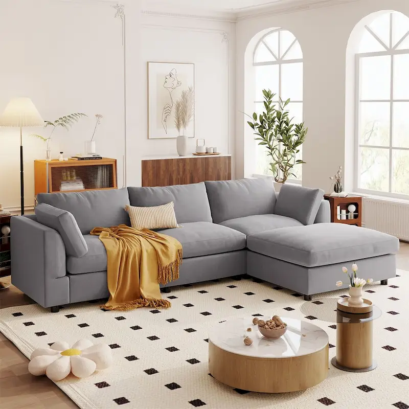 Merax Upholstery Convertible Sectional Sofa, L Shaped Couch with Reversible Chaise