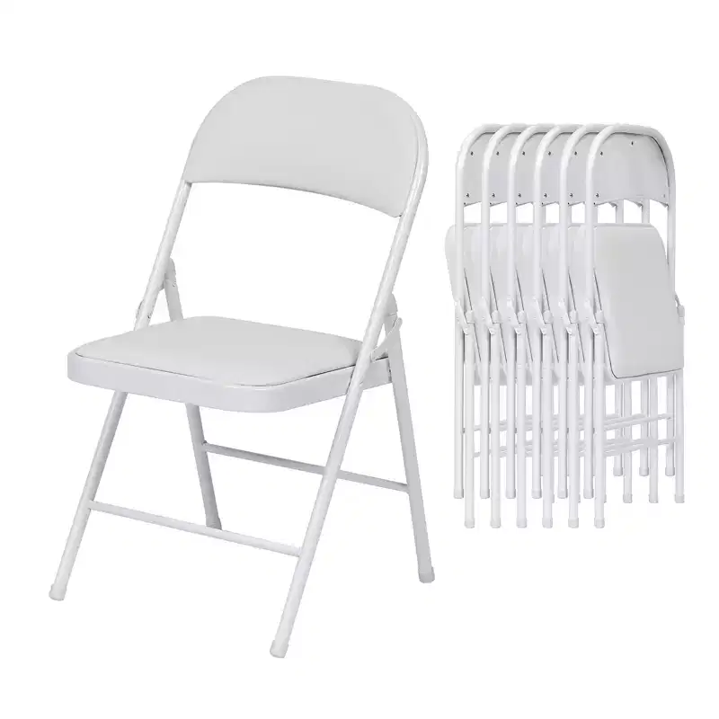 SUGIFT 6 Pack Folding Chairs with Padded Seats, Metal Frame with Pu Leather Seat & Back, White
