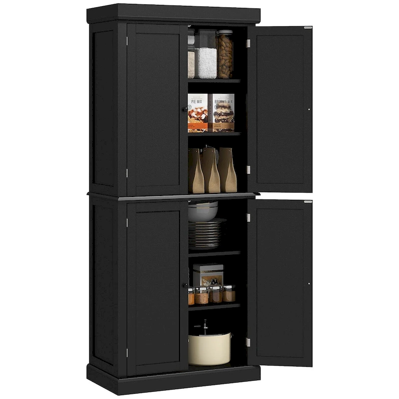 72.5 Kitchen Pantry Storage Cabinet, Freestanding Kitchen Cupboard with 4 Doors and Adjustable Shelves for Dining Room, MDF