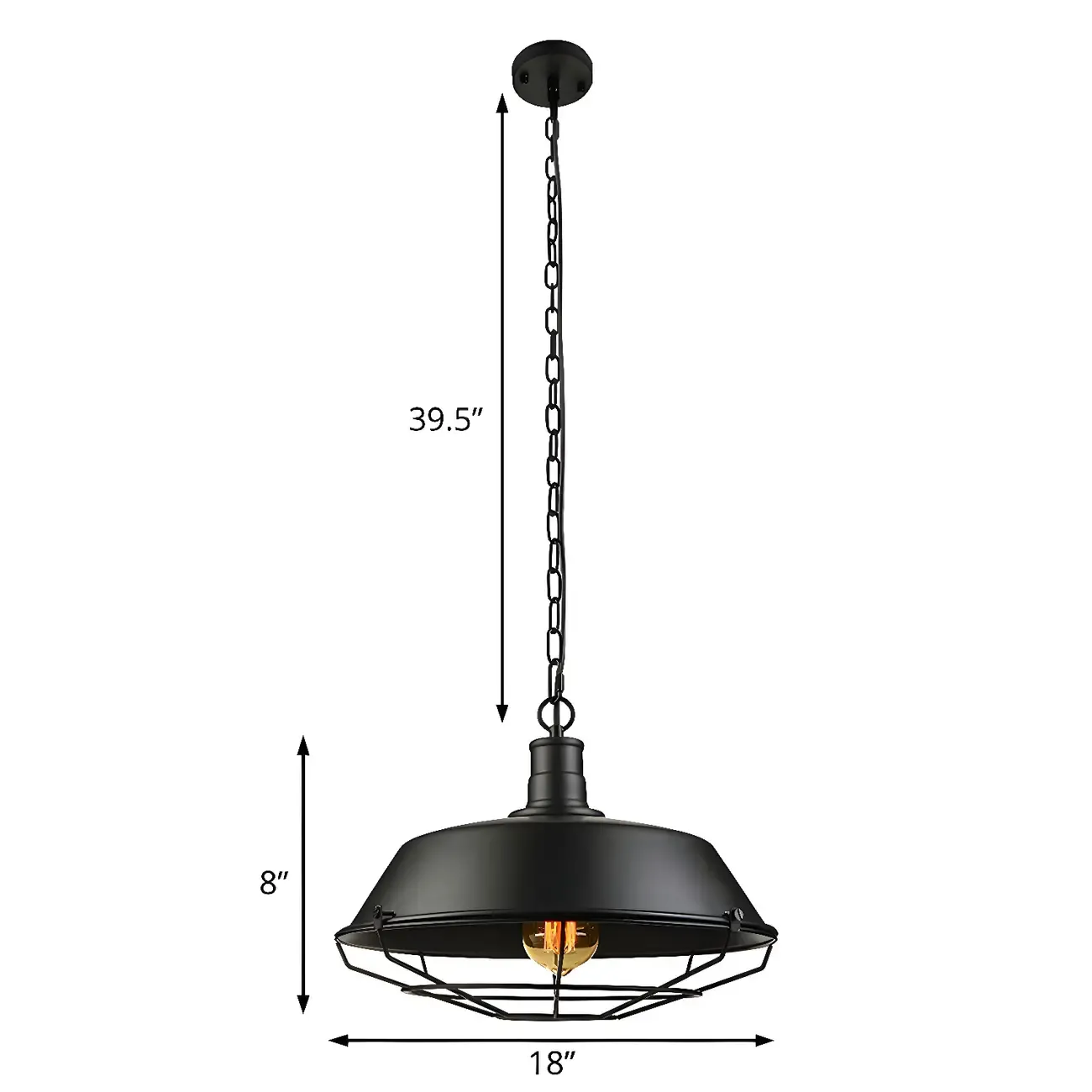 Industrial Black Metal Cap Caged Pendant Light