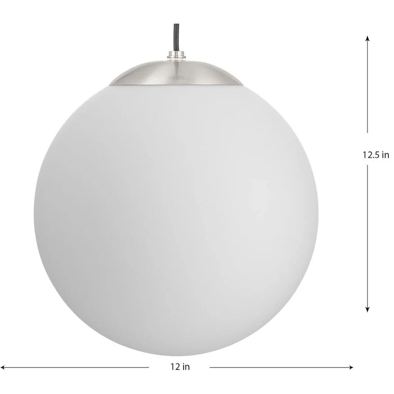 Atwell Collection Brushed Nickel and Opal Glass Globe Large Hanging Pendant Light - 12 in x 12 in x 12.5 in