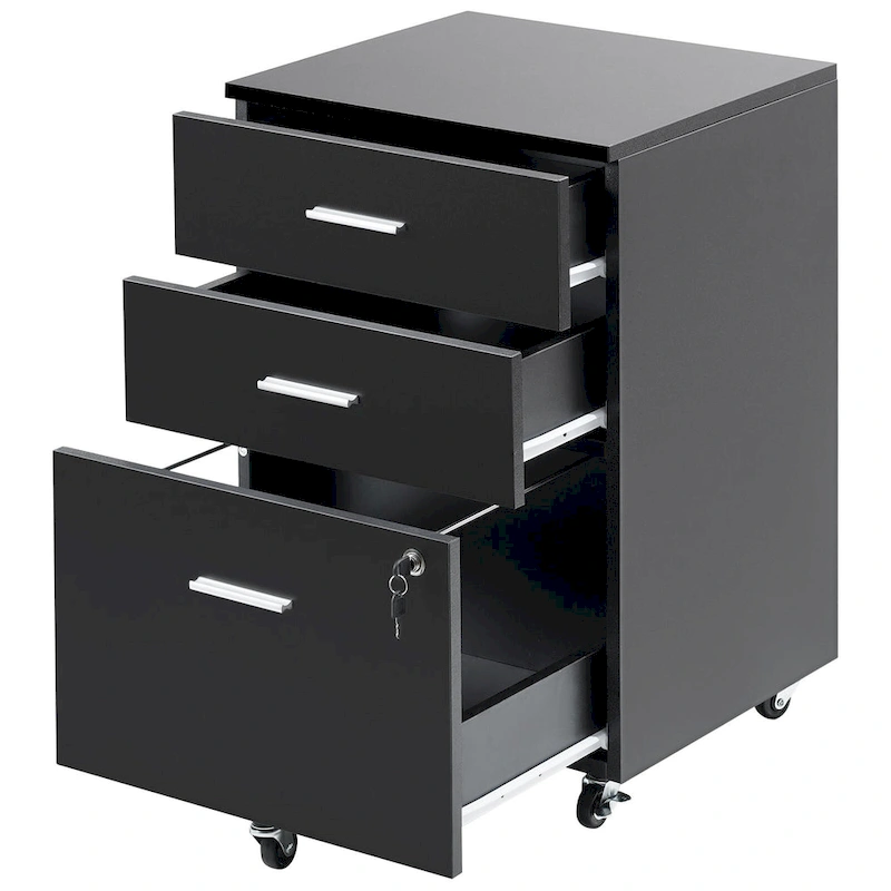 3-Drawer Locking Filing Cabinet with 5 Swivel Wheels and Adjustable File Hangers