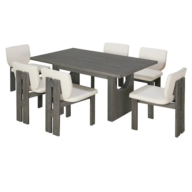 7-Piece Transitional Wooden Dining Set with Rectangular Table & 6 Chairs