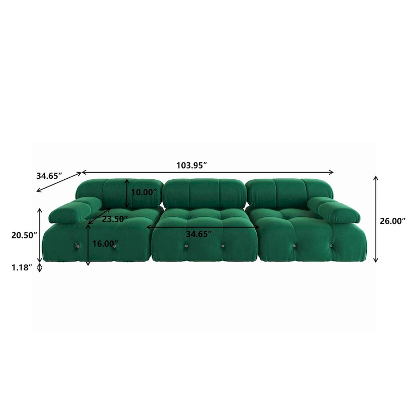 Velvet 3-seater Reversible Modular Sofa