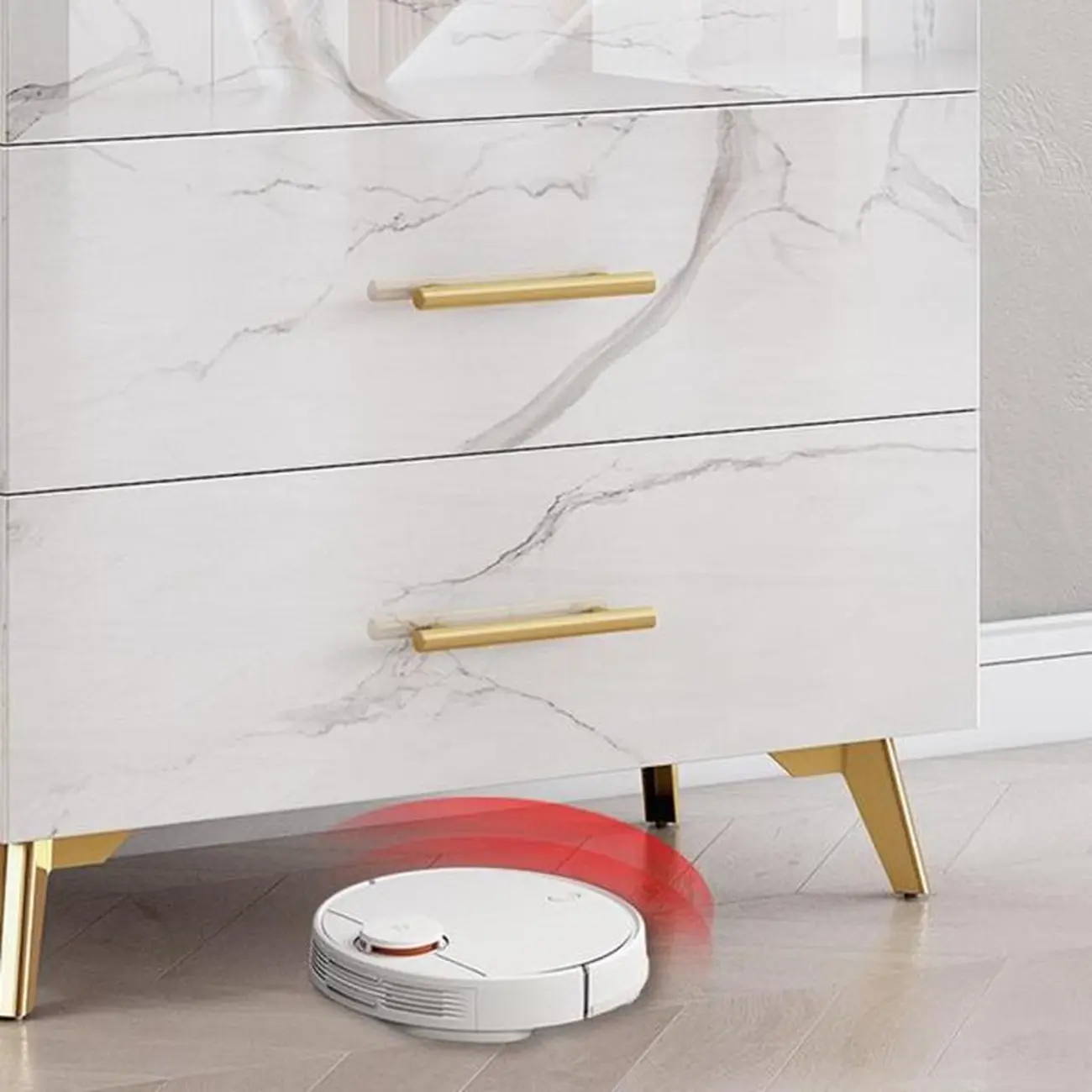 Modern Gold White Marble-Textured Wood Glass Versatile Cabinet