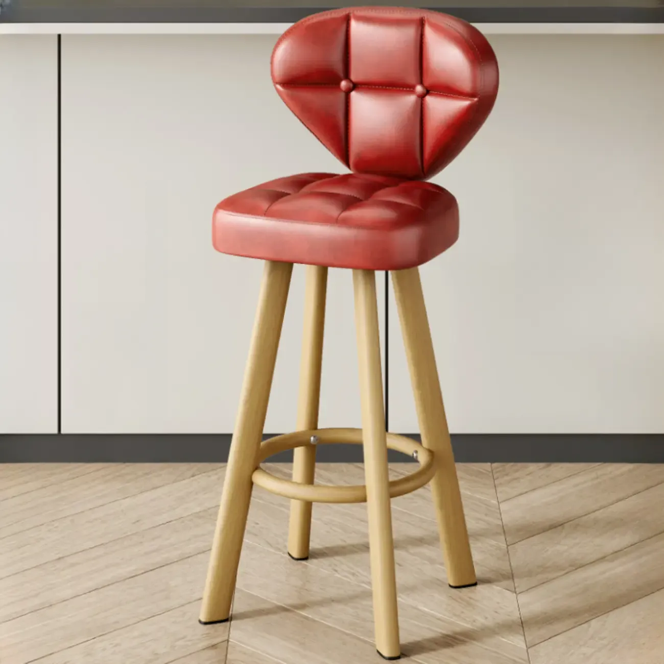 Modern Tufted Counter Height Bar Stools with Metal Footrest
