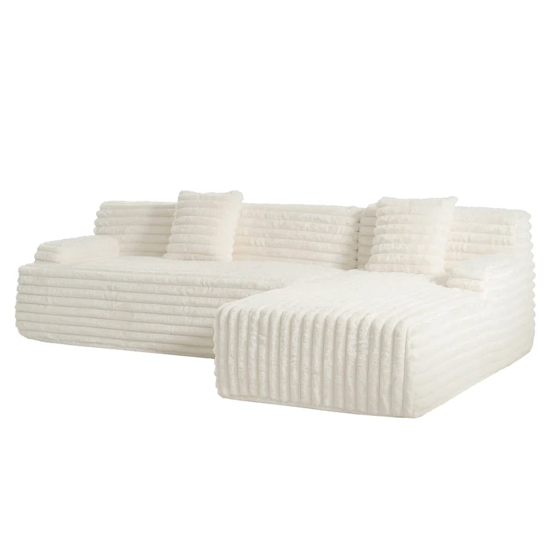 110 Faux Fur Cloud 3-Seater sat L-Shaped Sectional Sofa with Two Included Throw Pillows