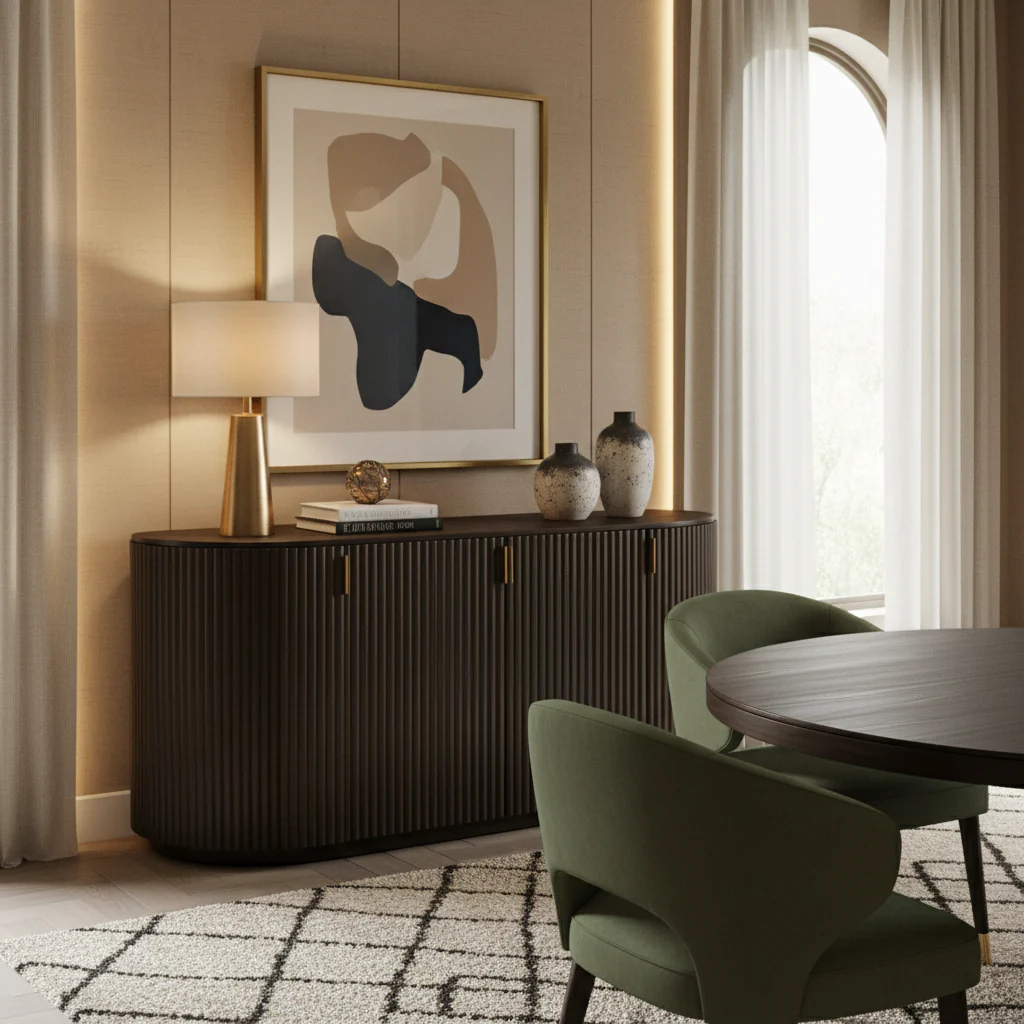 Dark Brown Solid Wood Fluted Sideboard - 72.0L x 18.5W x 32.0H