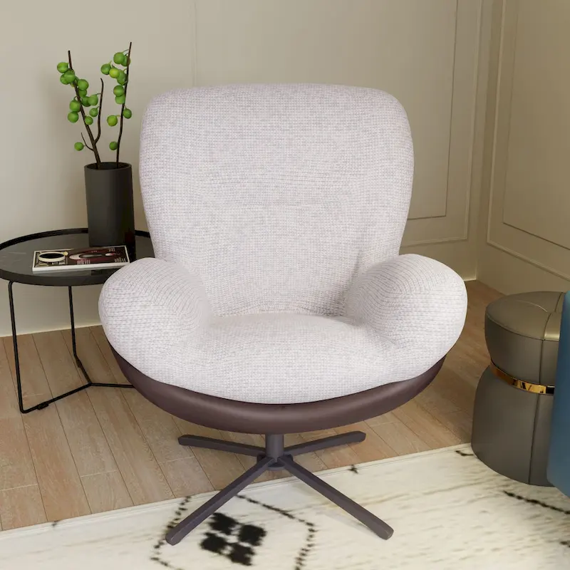 Black & Navy Blue Swivel Accent Chair | Chenille & Faux Leather | Single Seat