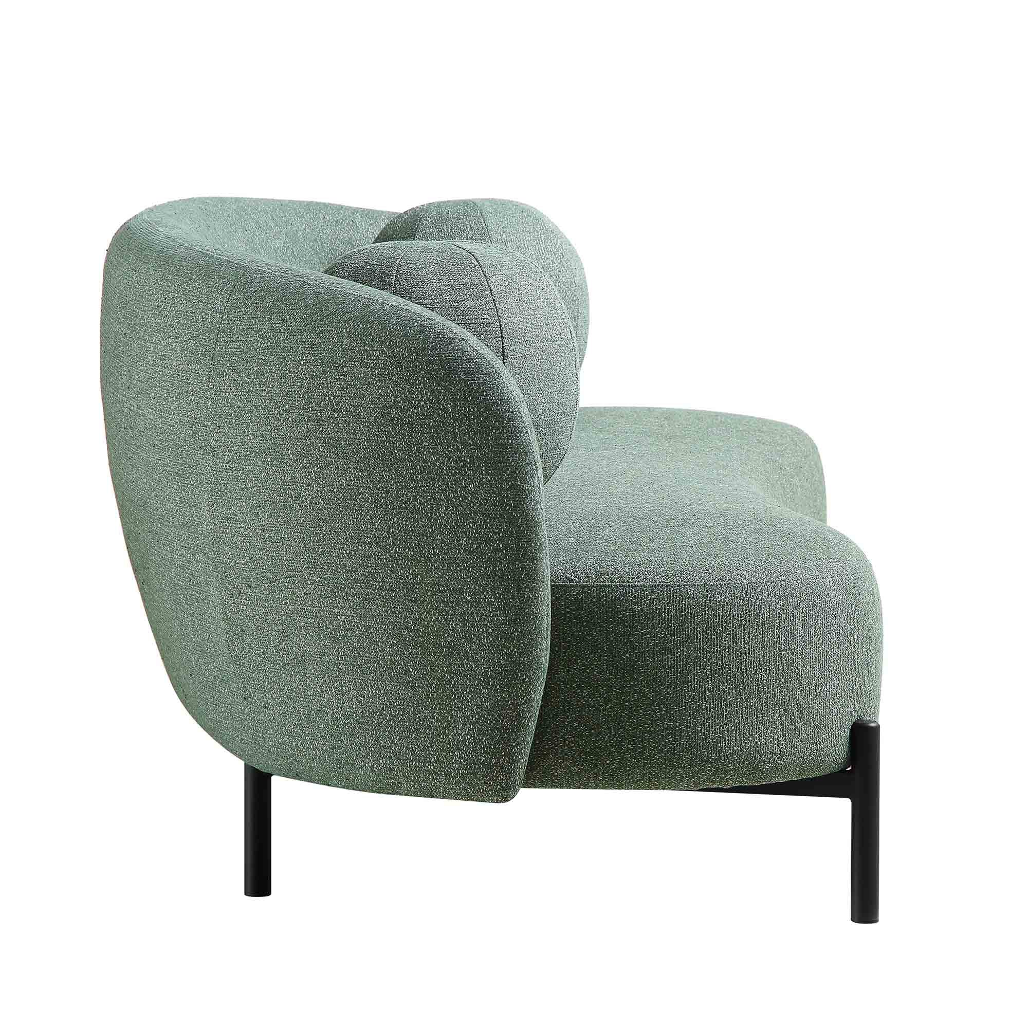 3-Seater Curved Sofa with Ball Cushions, Spruce Green Textured Fabric