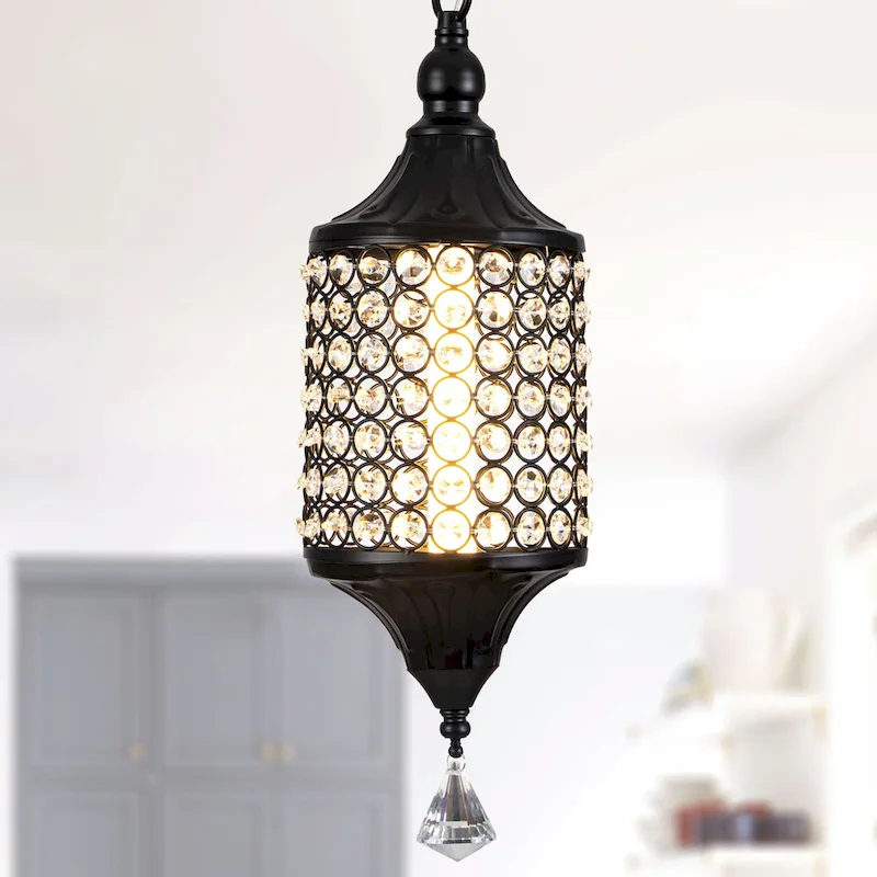 CurveCurio 7  Classic Crystal Pendant w Dimmable LED Light, Adjustable Hanging Chain up to 70 inches