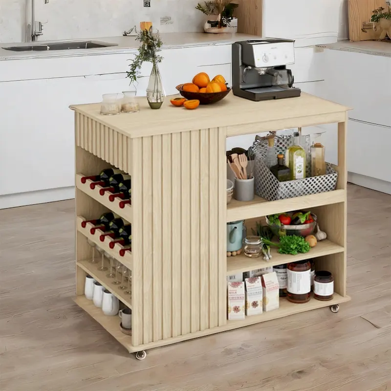 Rolling Kitchen Island with Drawer,Wine Rack,Lockable Casters