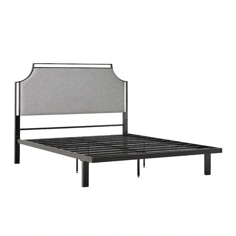 Upholstered Curved Metal Queen Bed Frame