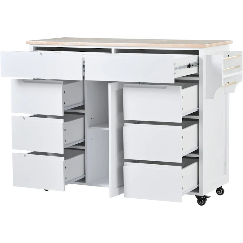 8 Drawer Rubber Wood Kitchen Island