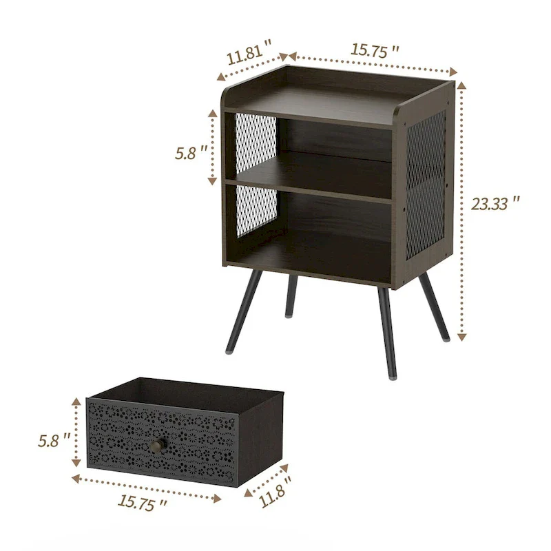 Wooden Nightstand with Metal Legs