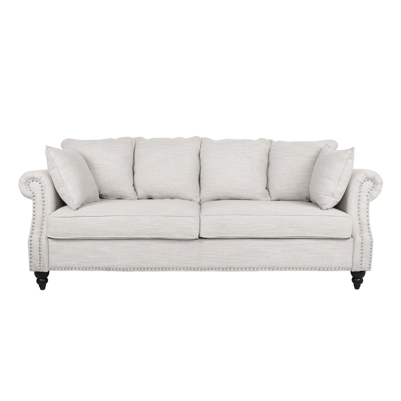 Manbow Fabric Pillowback 3 Seater Sofa with Nailhead Trim by Christopher Knight Home