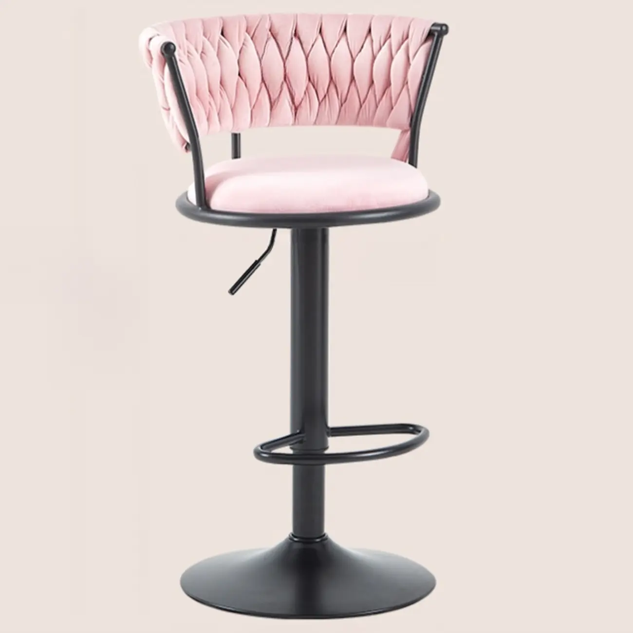 Adjustable Flannel Curved Back Bar Stools with Gold Base