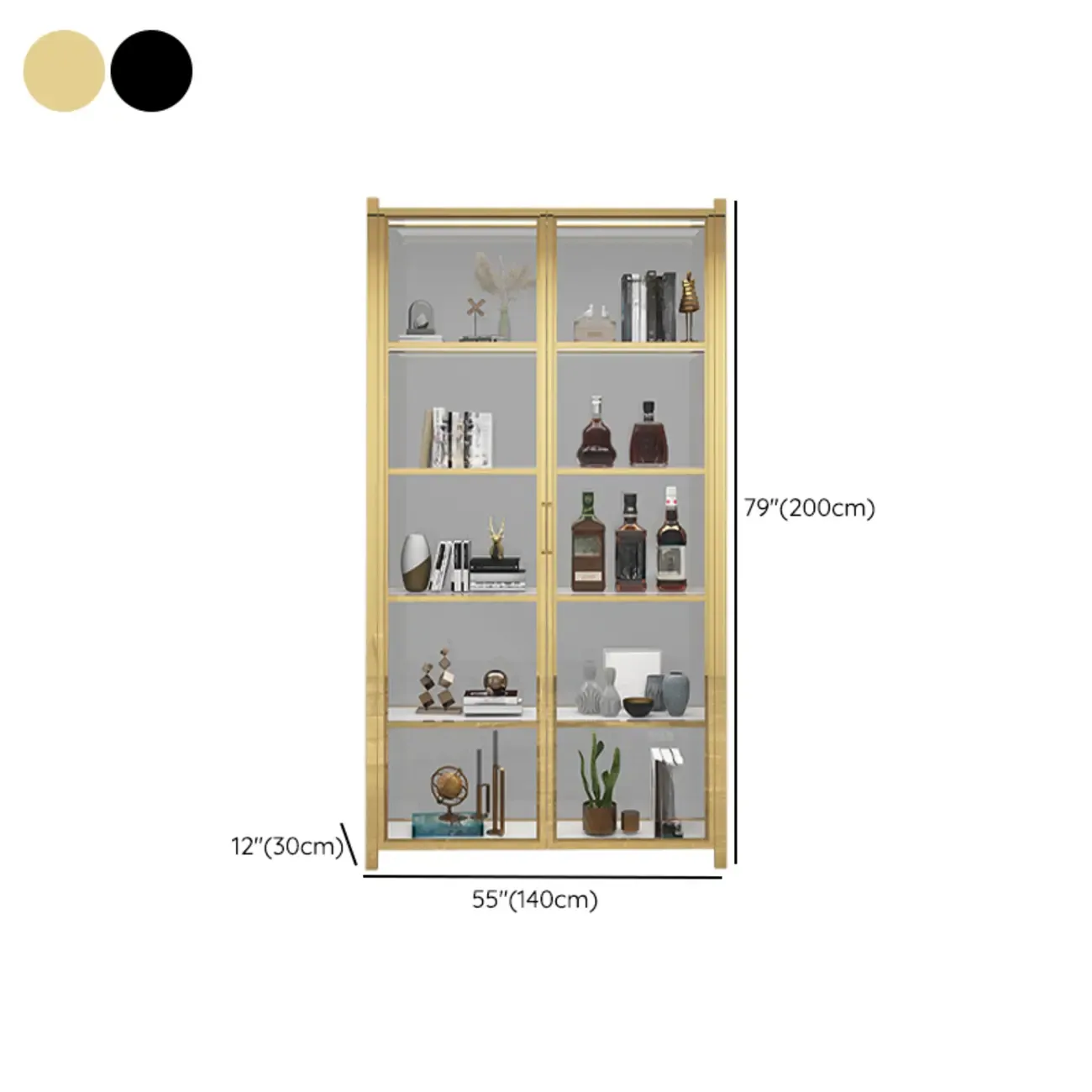 Freestanding Gold Glass Display Cabinet with LED Lights