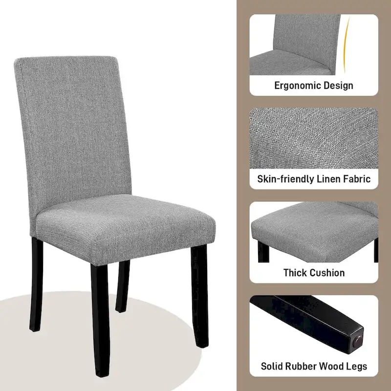 5 Piece Kitchen Table and Chairs Set, 4 People Round Dining Table Set, 4 Upholstered Chairs with Rubber Wood Legs