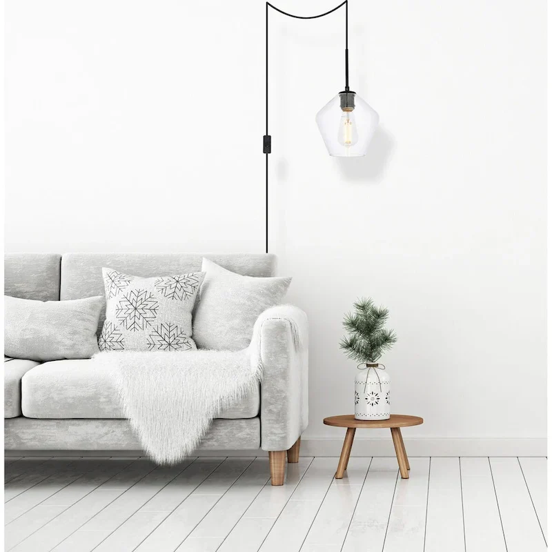 Garrett 1-Light Plug in Pendant with Clear Shade - Black - 8  Diameter