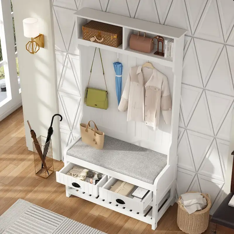 34.3 Wide Hall Tree with Bench and Shoe Storage