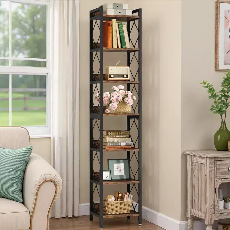 MAYEERTY Versatile 7-Tier Bookcase for Books Decor Kitchen Bathroom Essentials