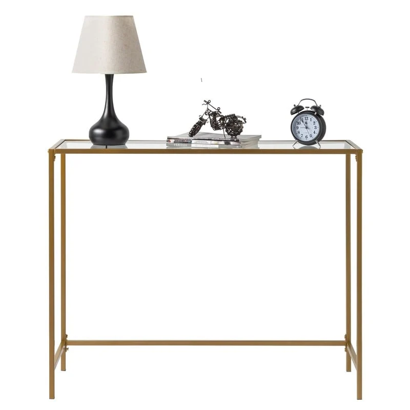 Modern Gold Frame 39.4  Entryway Console Table Glass Top