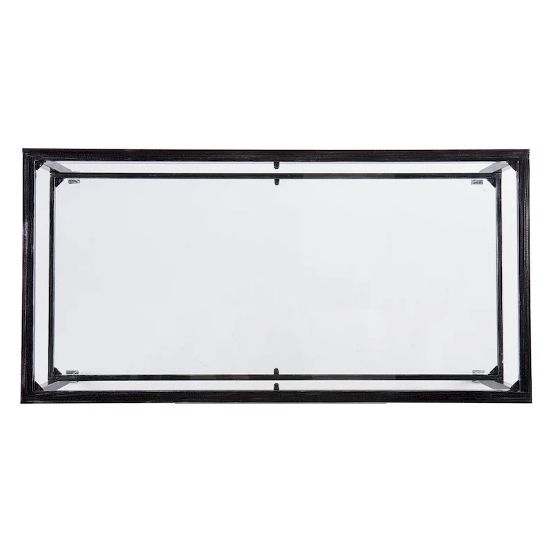 SEI Furniture Glenn Black Rectangle Metal Coffee Table with Glass Top and Bottom Shelf