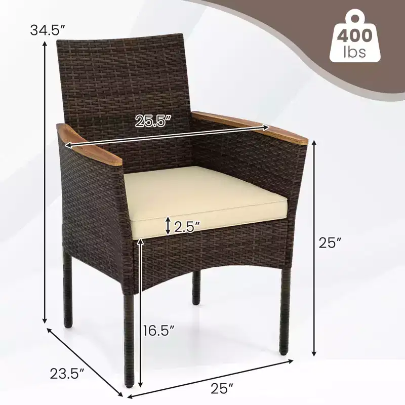Gymax Patio Wicker Chairs 6 PCS w/Steel Frame & Soft Cushions Armrests Outdoor Mix Brown& Beige