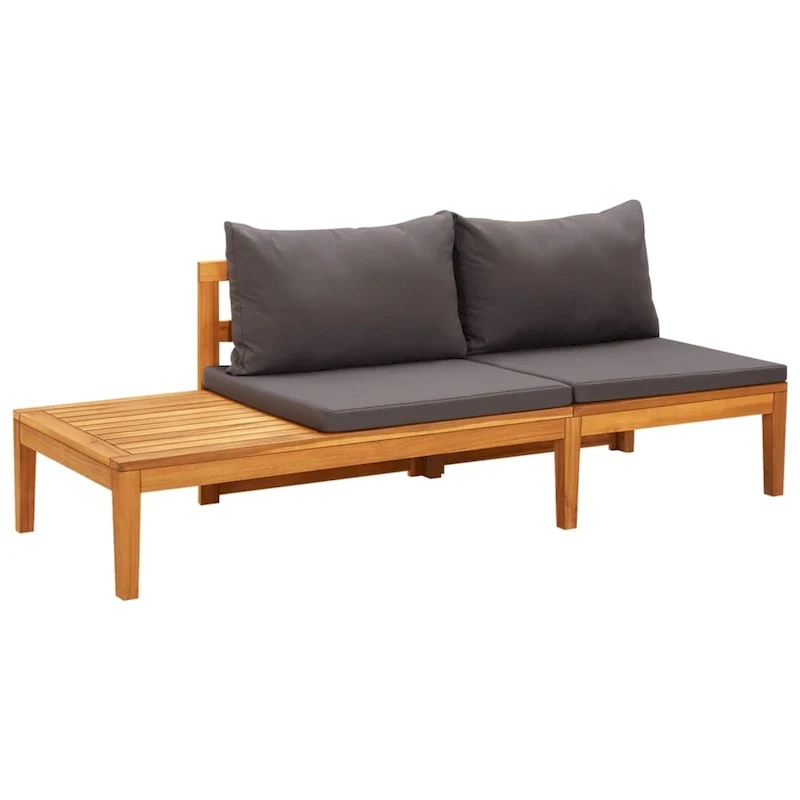 vidaXL Patio Sun Lounger with Cushions Modular Sofa Tea Table Solid Acacia Wood