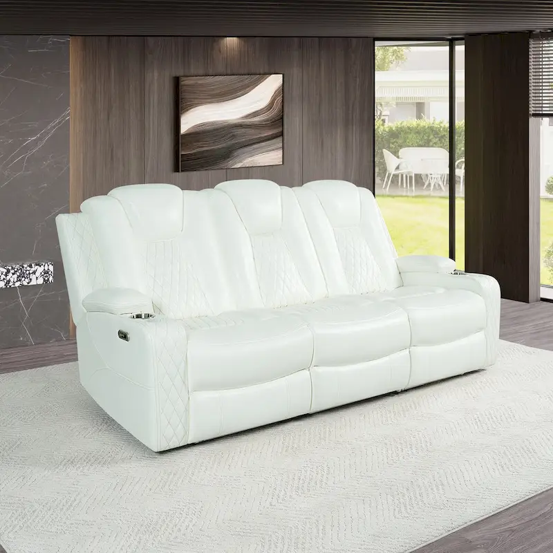 White/Black Loveseat Recliner with LED, Speakers & Wireless Charging, 2-Seater