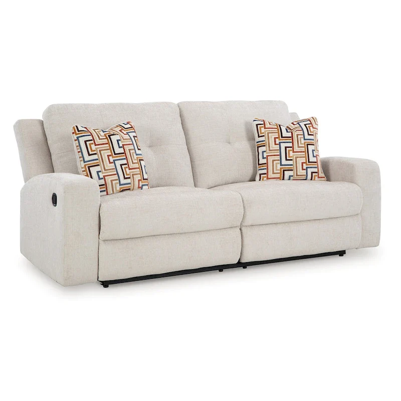Genna Manual Reclining Sofa, Light Beige Polyester, 2 Pillows, 87 Inch