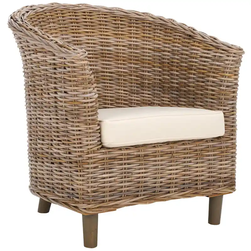 SAFAVIEH Charla Rattan Barrel Chair with Cushion - 29.1 x 27.2 x 32.7 - 29Wx27Dx33H
