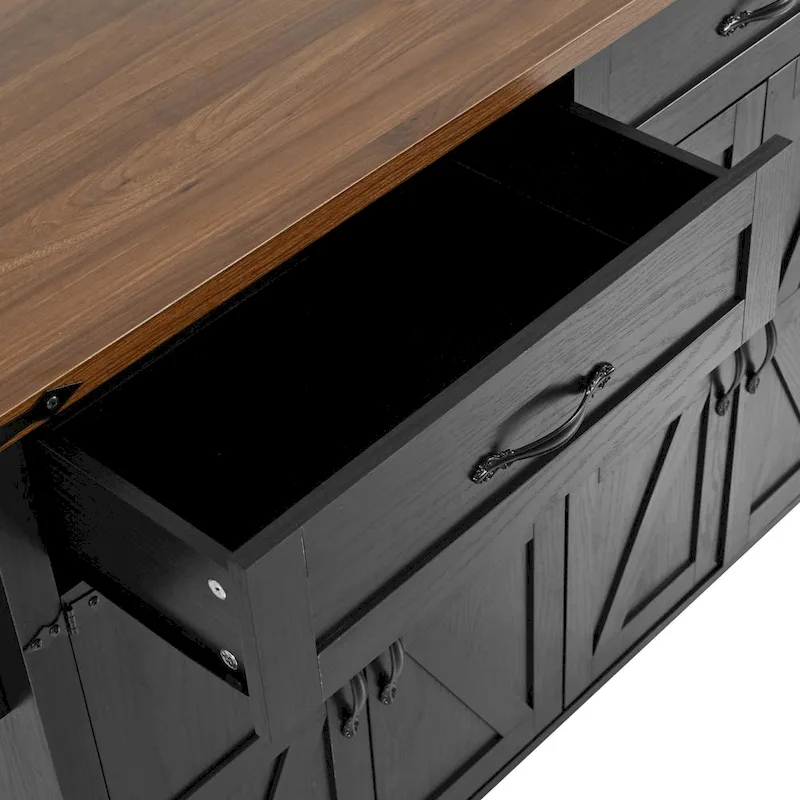 53.5 Farmhouse Kitchen Island - Power Outlet, Drop Leaf, Spice Rack, Drawer, Rolling Cart on Wheels