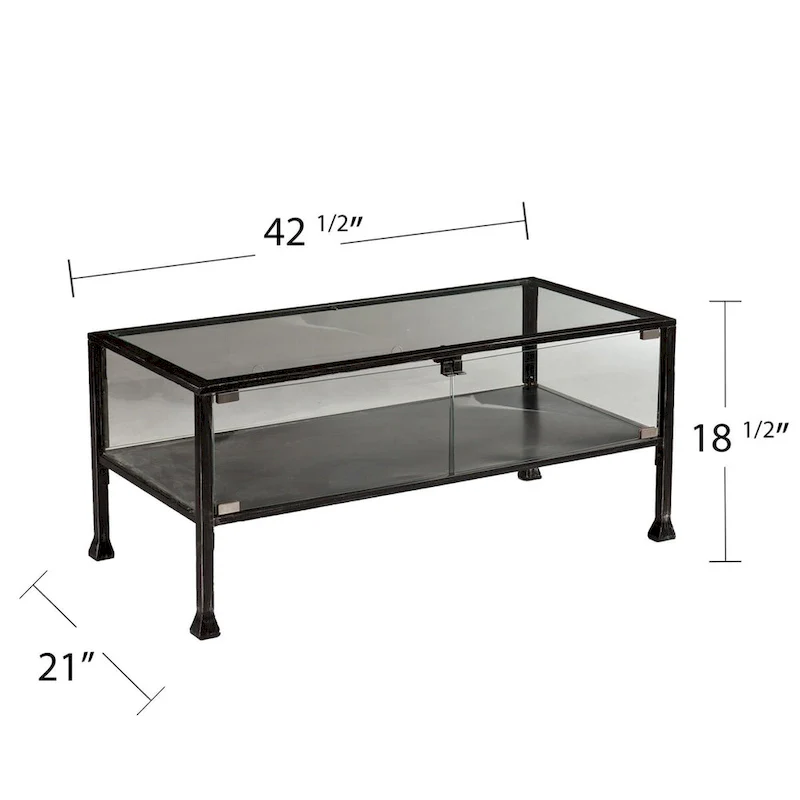 43  Black Glass And Metal Rectangular Coffee Table - 18.5  H x 42.5  W x 21  D