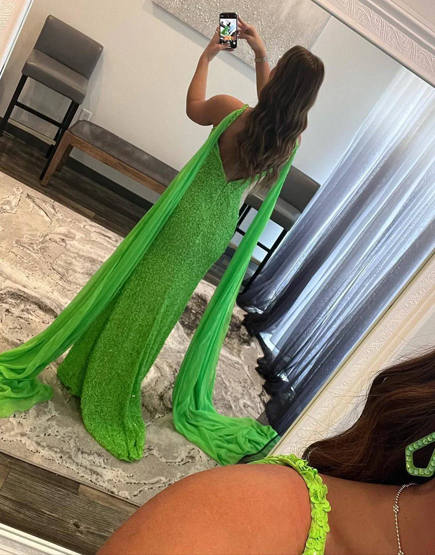Mermaid V Neck Sequin Prom Dress with Slit
