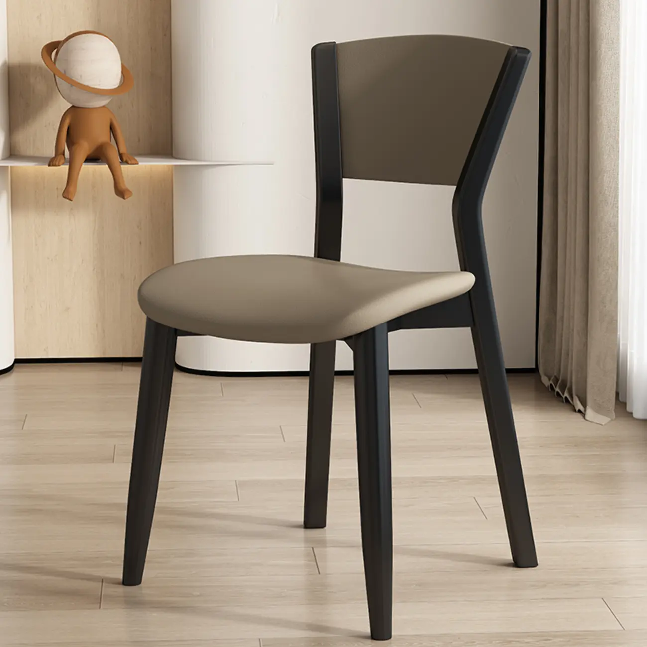 Simple Wooden Open Back Faux Leather Upholstered Dining Chair