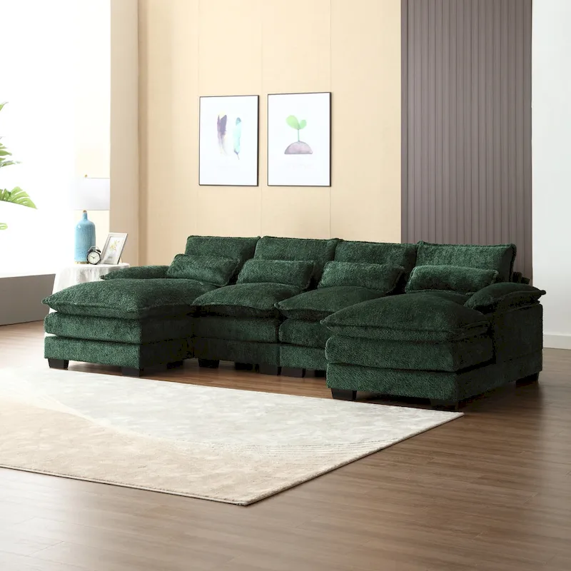 Ouyessir Large Chenille Fabric U-shaped Sectional Sofa with Cushions