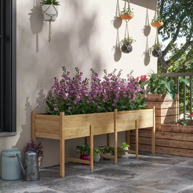 Outsunny 7.4' x 1.8' x 2.6' Raised Garden Bed Kit, Extra Large Elevated Wood Planter Box with Legs & Drainage Holes, 220 lbs. Capacity