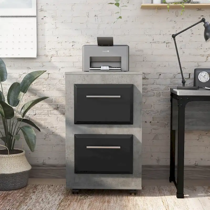 Urban Two-Drawer Mobile File Cabinet with Iron Bar Pulls