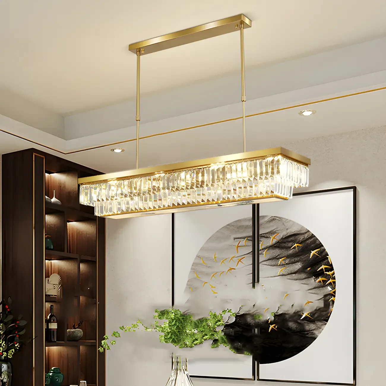 Modern Adjustable Crystal Pendant Light in Gold