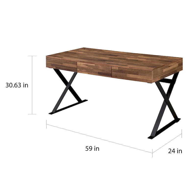 Vae Industrial Black 59-inch Metal Computer Desk with USB by Furniture of America