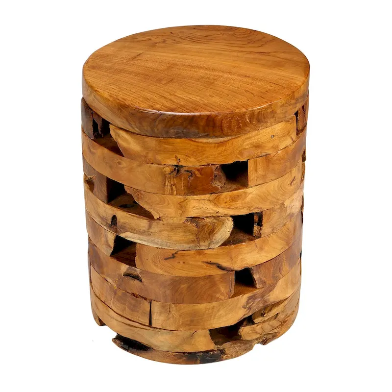 Solid Teak Wood Stump End Table - Natural Finish